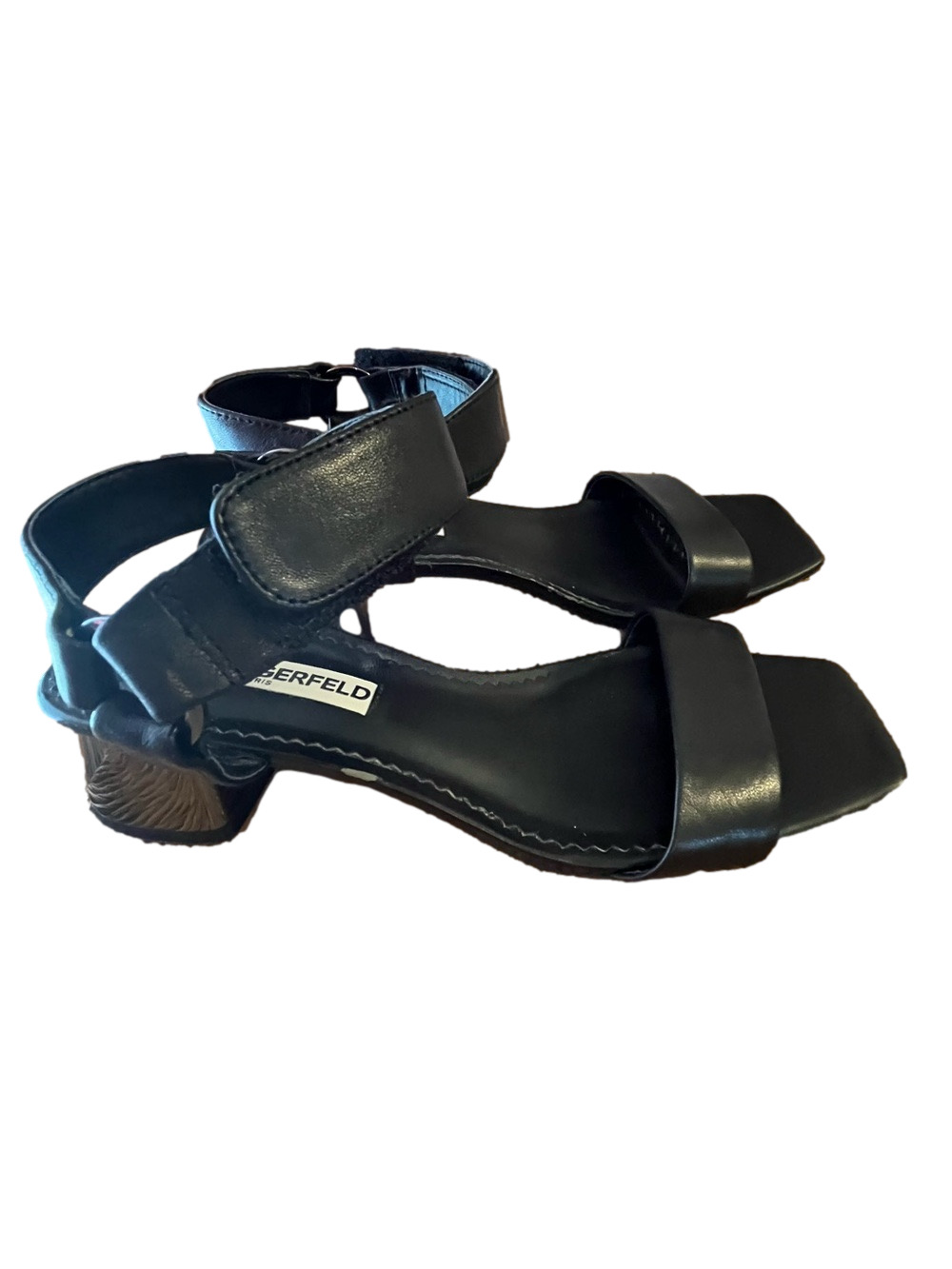 Karl Lagerfeld Paris Monique Black Square-Toe Block Heel Sandals - Size 7